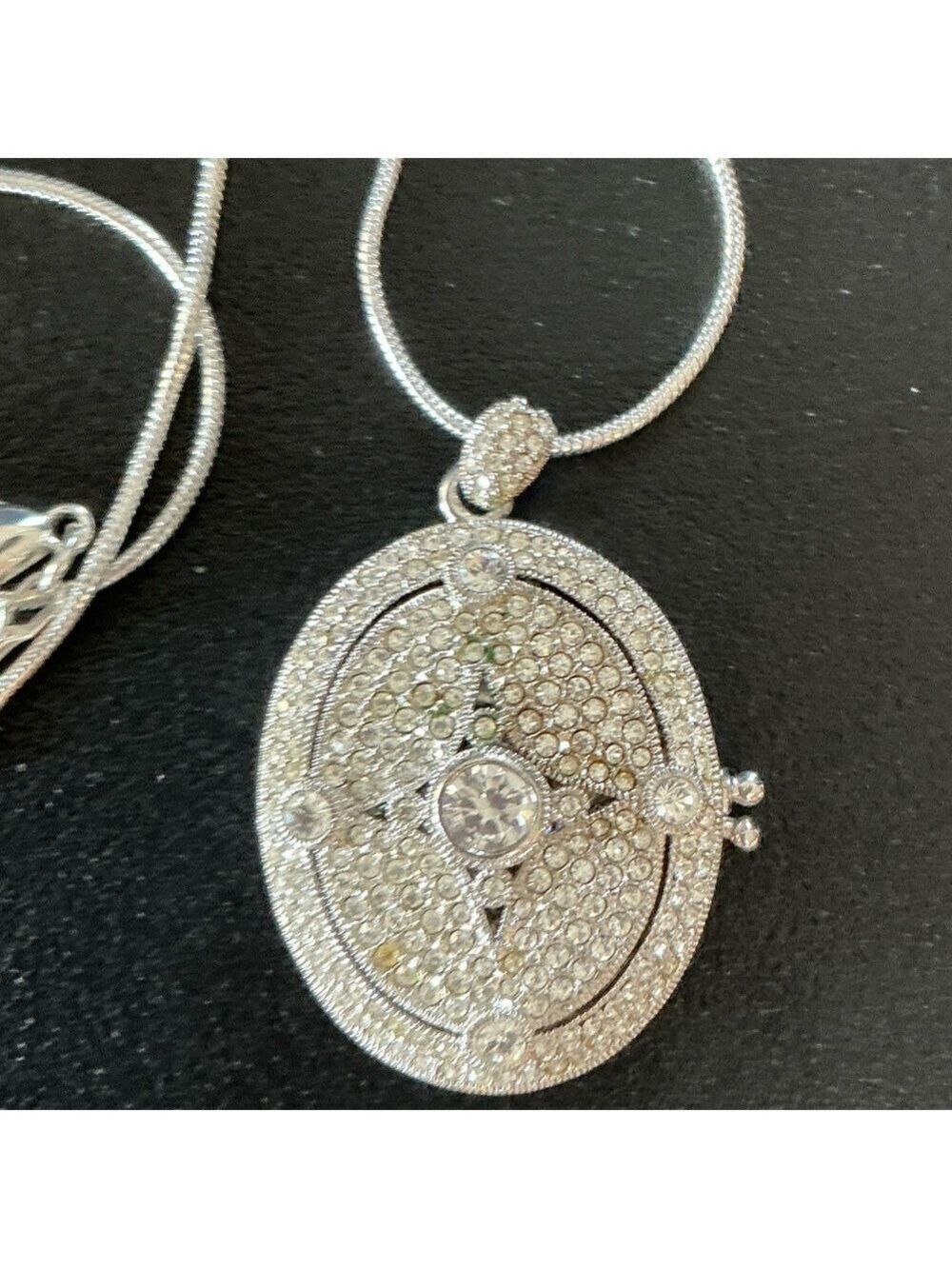 Elegant Silver & Crystal Locket Pendant Necklace
